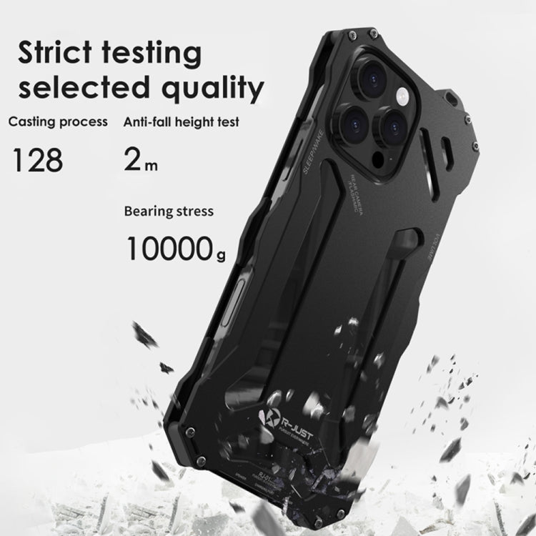 For iPhone 16 Pro R-JUST RJ-17 Shockproof Armor Hollow Metal Phone Case(Black) - iPhone 16 Pro Cases by R-JUST | Online Shopping UK | buy2fix