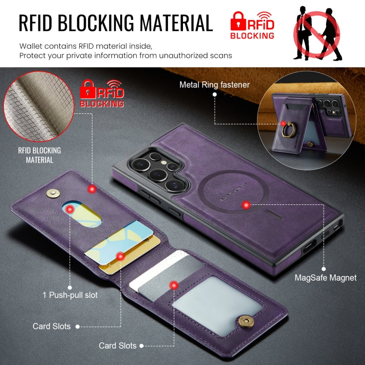 For Samsung Galaxy S23 Ultra 5G DG.MING K1 MagSafe Detachable Wallet RFID Back Cover Phone Case(Purple) - Galaxy S23 Ultra 5G Cases by DG.MING | Online Shopping UK | buy2fix