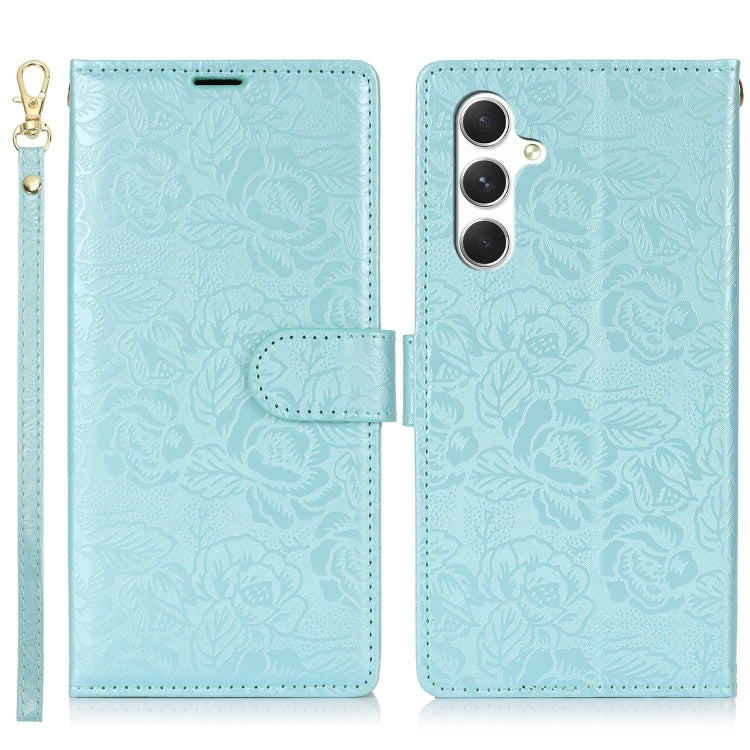 For Samsung Galaxy S25+ 5G Peony Flowers Imprint Leather Phone Case(Sky Blue) - Galaxy S25+ 5G Cases by buy2fix | Online Shopping UK | buy2fix