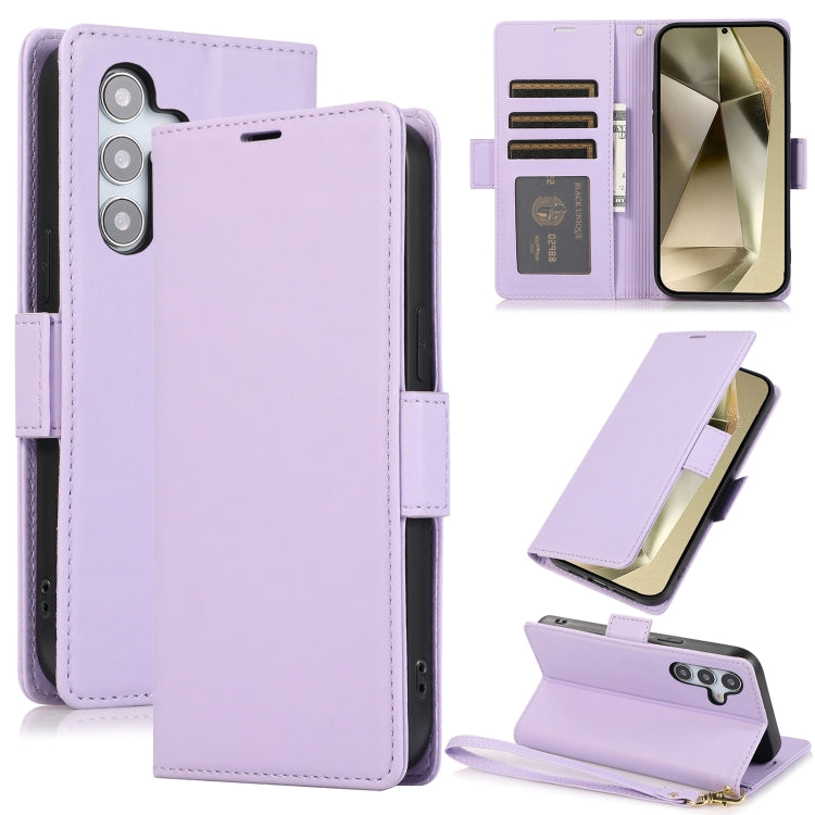 For Samsung Galaxy S25+ / S24+ 5G Side Buckle RFID Anti-theft Leather Phone Case(Light Purple) - Galaxy S25+ 5G Cases by buy2fix | Online Shopping UK | buy2fix