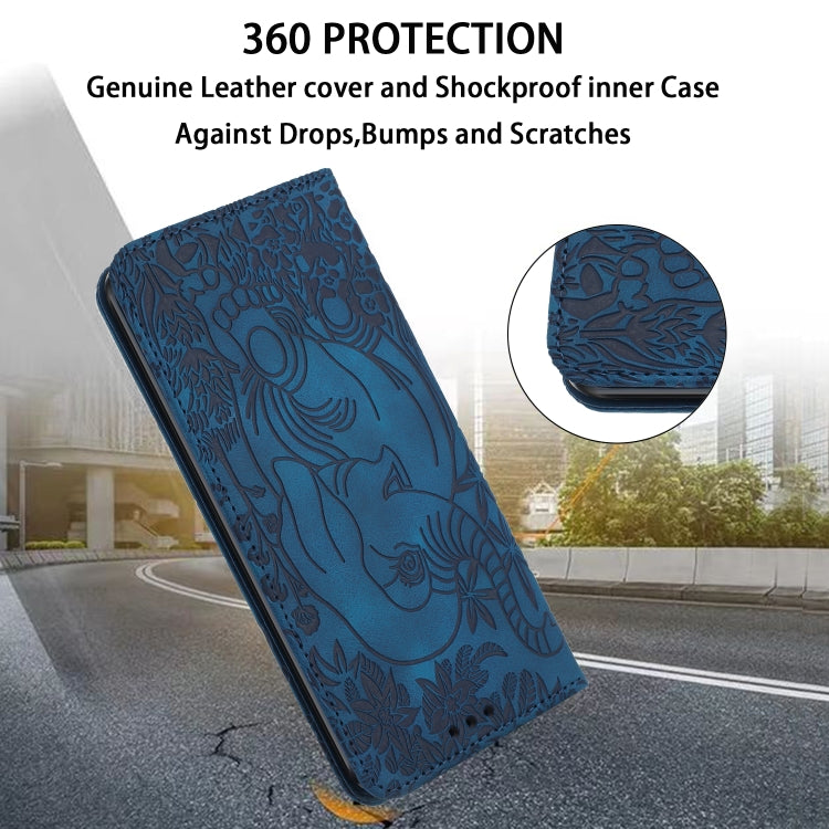 For Samsung Galaxy S25+ 5G Retro Elephant Embossed Leather Phone Case(Blue) - Galaxy S25+ 5G Cases by buy2fix | Online Shopping UK | buy2fix