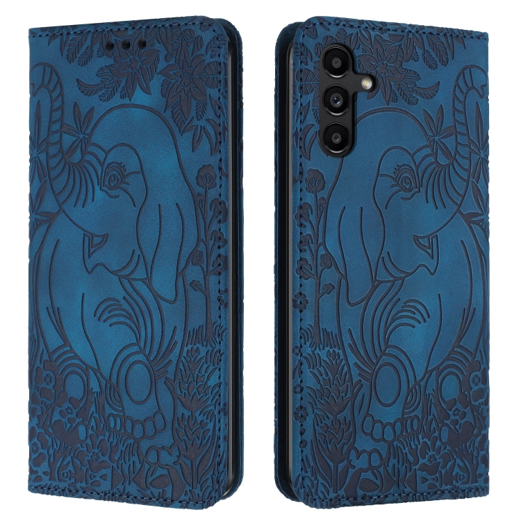 For Samsung Galaxy S25 5G Retro Elephant Embossed Leather Phone Case(Blue) - Galaxy S25 5G Cases by buy2fix | Online Shopping UK | buy2fix