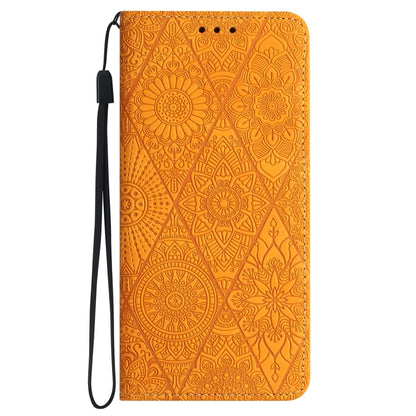 For Samsung Galaxy S25 5G Ethnic Embossed Adsorption Leather Phone Case(Yellow) - Galaxy S25 5G Cases by buy2fix | Online Shopping UK | buy2fix