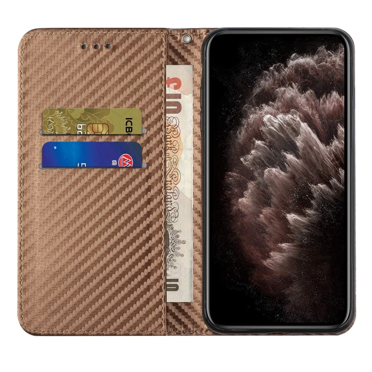 For Samsung Galaxy S25 5G Carbon Fiber Texture Magnetic Flip Leather Phone Case(Brown) - Galaxy S25 5G Cases by buy2fix | Online Shopping UK | buy2fix