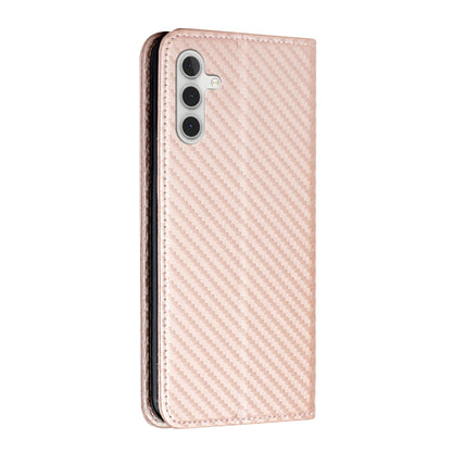 For Samsung Galaxy S25 5G Carbon Fiber Texture Magnetic Flip Leather Phone Case(Rose Gold) - Galaxy S25 5G Cases by buy2fix | Online Shopping UK | buy2fix