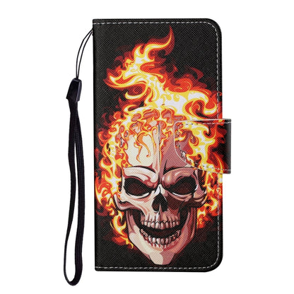 For Samsung Galaxy S25 5G Colored Drawing Pattern Leather Phone Case(Flame Skull) - Galaxy S25 5G Cases by buy2fix | Online Shopping UK | buy2fix