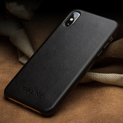For iPhone XS Max QIALINO Shockproof Cowhide Leather Protective Case(Black) - More iPhone Cases by QIALINO | Online Shopping UK | buy2fix