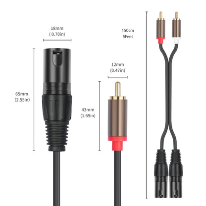 2 RCA Male to 2 XLR Male Audio Balance Cable, Length:1.5m(Black) - RCA Cable by buy2fix | Online Shopping UK | buy2fix