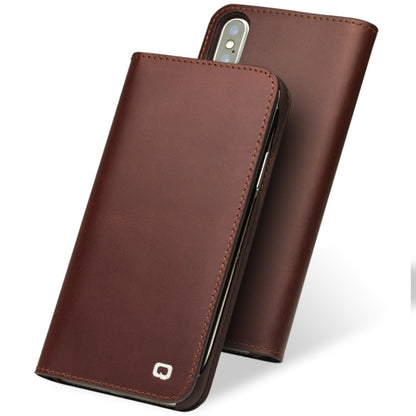 For iPhone X / XS QIALINO Crazy Horse Business Horizontal Flip Leather Case with Holder & Card Slots, Style:Without Buckle(Brown) - More iPhone Cases by QIALINO | Online Shopping UK | buy2fix