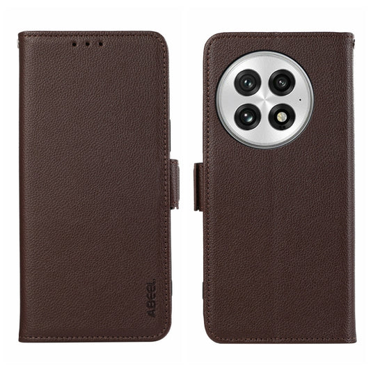 For OnePlus 13 ABEEL Side-Magnetic Litchi Pattern Leather RFID Phone Case(Brown) - OnePlus Cases by buy2fix | Online Shopping UK | buy2fix