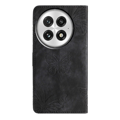 For OnePlus 13 Skin-feel Embossed Butterfly Leather Phone Case(Black) - OnePlus Cases by buy2fix | Online Shopping UK | buy2fix