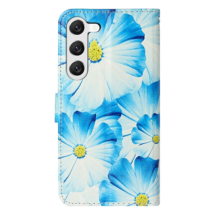 For Samsung Galaxy S25 5G Colored Drawing Marble Pattern Leather Phone Case(Blue Flower) - Galaxy S25 5G Cases by buy2fix | Online Shopping UK | buy2fix