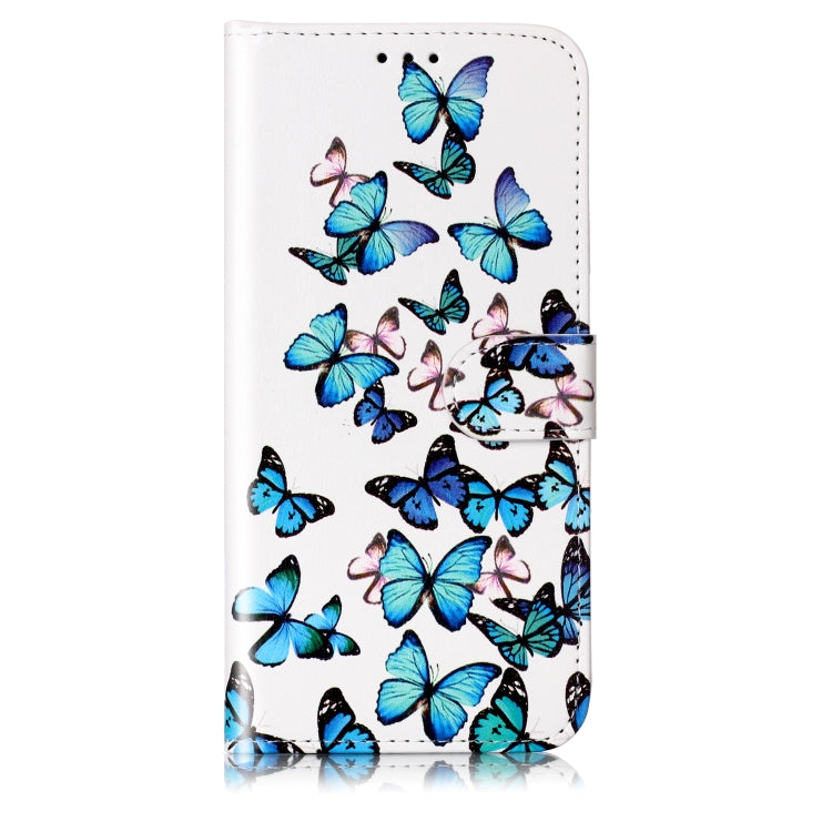 For Samsung Galaxy S25 5G Colored Drawing Marble Pattern Leather Phone Case(Little Blue Butterflies) - Galaxy S25 5G Cases by buy2fix | Online Shopping UK | buy2fix