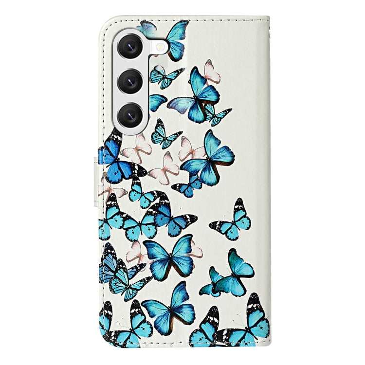 For Samsung Galaxy S25+ 5G Colored Drawing Marble Pattern Leather Phone Case(Little Blue Butterflies) - Galaxy S25+ 5G Cases by buy2fix | Online Shopping UK | buy2fix