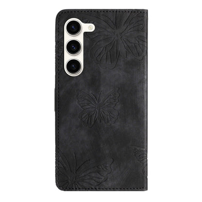 For Samsung Galaxy S25 5G Skin-feel Embossed Butterfly Leather Phone Case(Black) - Galaxy S25 5G Cases by buy2fix | Online Shopping UK | buy2fix