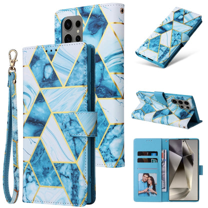 For Samsung Galaxy S25 Ultra 5G Marble Bronzing Stitching Leather Phone Case(Blue) - Galaxy S25 Ultra 5G Cases by buy2fix | Online Shopping UK | buy2fix