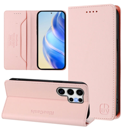 For Samsung Galaxy S25 Ultra 5G RC01 Dual-Folded Magnetic Suction RFID Leather Phone Case(Pink) - Galaxy S25 Ultra 5G Cases by buy2fix | Online Shopping UK | buy2fix