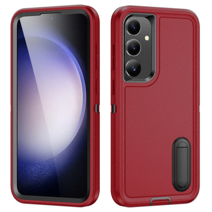 For Samsung Galaxy S24+ / S25+ 5G Rugged PC Hybrid Silicone Phone Case with Holder(Red+Black) - Galaxy S25+ 5G Cases by buy2fix | Online Shopping UK | buy2fix