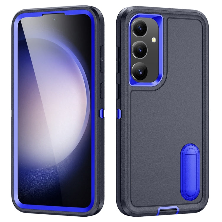 For Samsung Galaxy S24+ / S25+ 5G Rugged PC Hybrid Silicone Phone Case with Holder(Dark Blue+Royal Blue) - Galaxy S25+ 5G Cases by buy2fix | Online Shopping UK | buy2fix