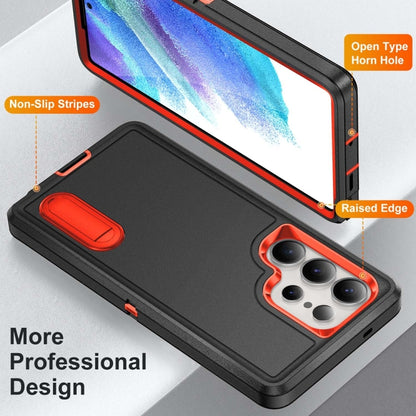 For Samsung Galaxy S25 Ultra 5G Rugged PC Hybrid Silicone Phone Case with Holder(Black+Orange) - Galaxy S25 Ultra 5G Cases by buy2fix | Online Shopping UK | buy2fix