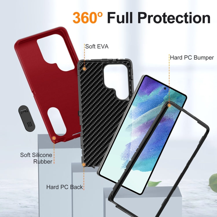 For Samsung Galaxy S25 Ultra 5G Rugged PC Hybrid Silicone Phone Case with Holder(Red+Black) - Galaxy S25 Ultra 5G Cases by buy2fix | Online Shopping UK | buy2fix