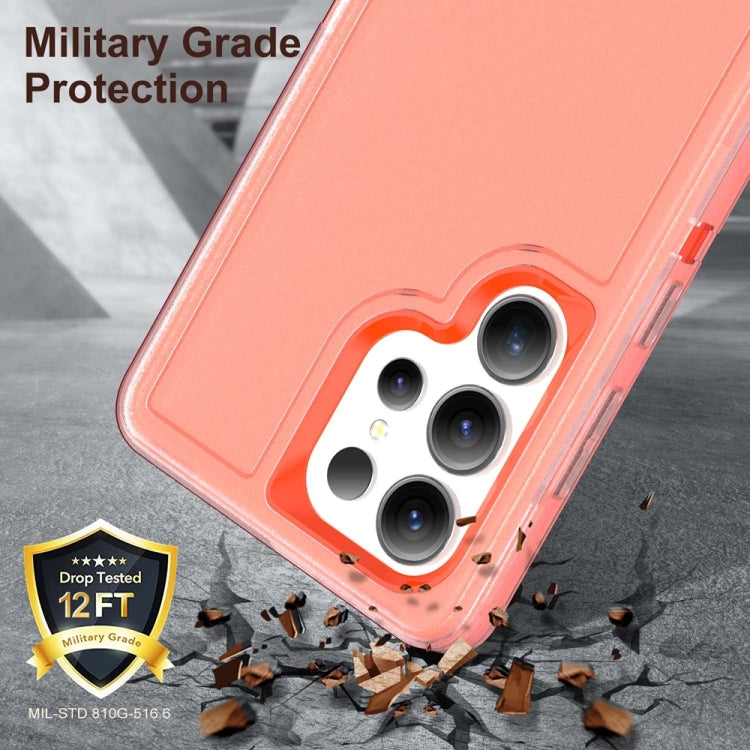 For Samsung Galaxy S25 Ultra 5G Rugged PC Hybrid Silicone Phone Case with Holder(Transparent+Orange) - Galaxy S25 Ultra 5G Cases by buy2fix | Online Shopping UK | buy2fix