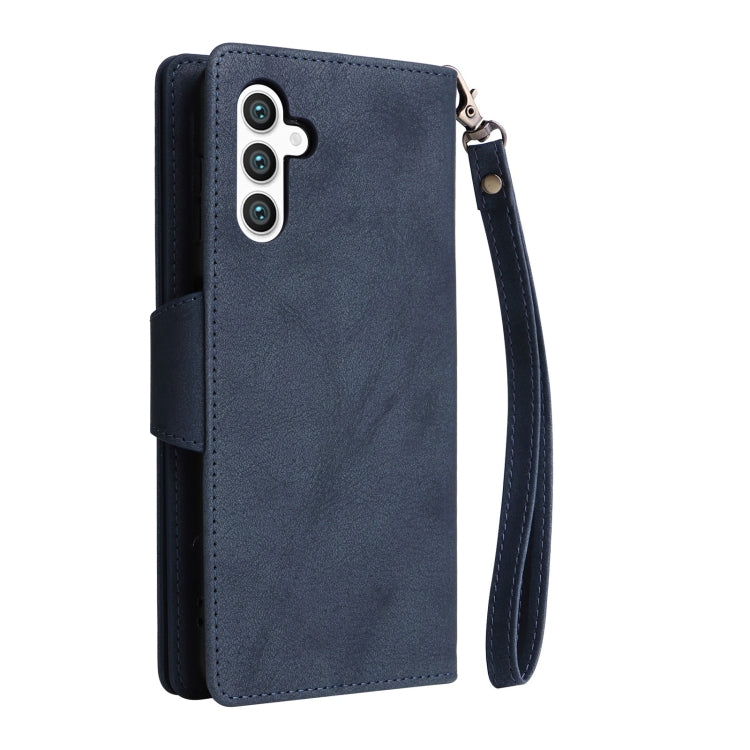 For Samsung Galaxy S25+ 5G Rivet Buckle 9 Cards Three Fold Leather Phone Case(Blue) - Galaxy S25+ 5G Cases by buy2fix | Online Shopping UK | buy2fix