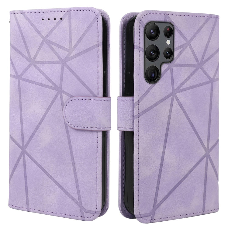 For Samsung Galaxy S25 Ultra 5G Skin Feel Geometric Lines Leather Phone Case(Purple) - Galaxy S25 Ultra 5G Cases by buy2fix | Online Shopping UK | buy2fix