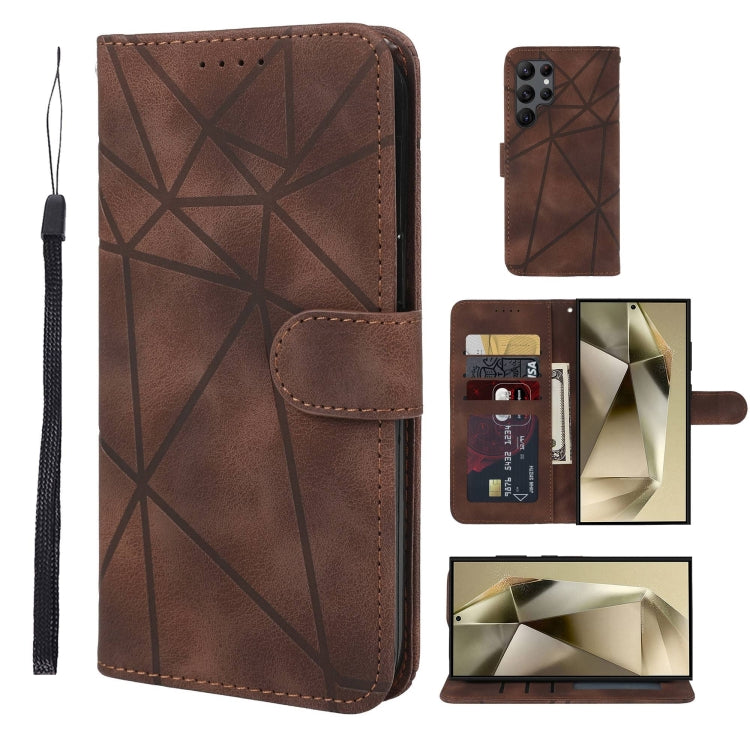 For Samsung Galaxy S25 Ultra 5G Skin Feel Geometric Lines Leather Phone Case(Brown) - Galaxy S25 Ultra 5G Cases by buy2fix | Online Shopping UK | buy2fix