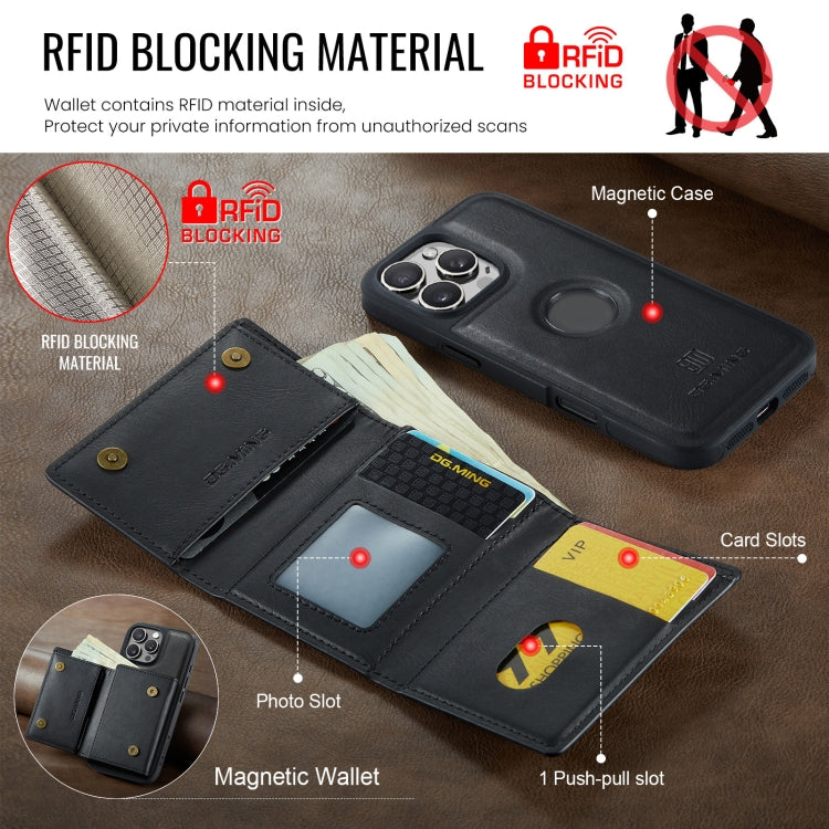 For iPhone 16 Pro Max DG.MING M6 Series RFID Tri-fold Card Bag Removable Leather Phone Case(Black) - iPhone 16 Pro Max Cases by DG.MING | Online Shopping UK | buy2fix