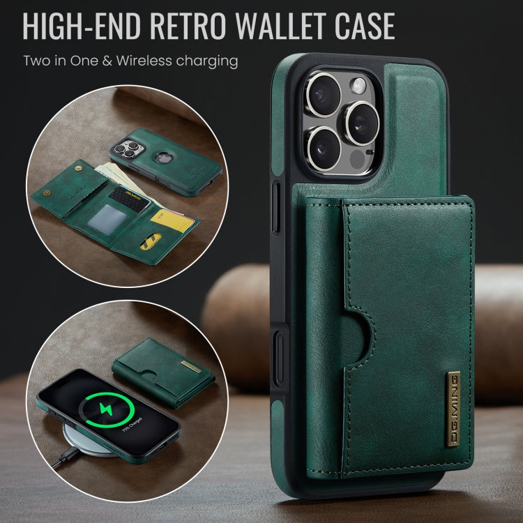 For iPhone 16 Pro Max DG.MING M6 Series RFID Tri-fold Card Bag Removable Leather Phone Case(Green) - iPhone 16 Pro Max Cases by DG.MING | Online Shopping UK | buy2fix