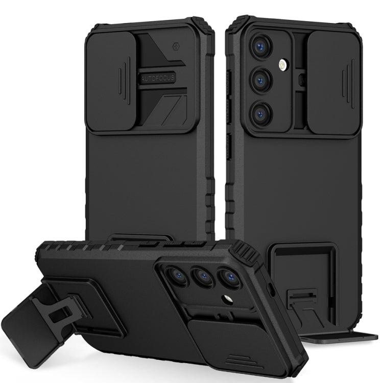 For Samsung Galaxy S25 5G Stereoscopic Holder Sliding Camshield Phone Case(Black) - Galaxy S25 5G Cases by buy2fix | Online Shopping UK | buy2fix