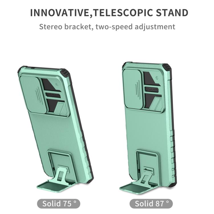 For Samsung Galaxy S25 Ultra 5G Stereoscopic Holder Sliding Camshield Phone Case(Light Green) - Galaxy S25 Ultra 5G Cases by buy2fix | Online Shopping UK | buy2fix