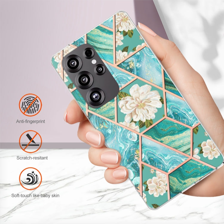 For Samsung Galaxy S25 Ultra 5G Splicing Marble Flower IMD TPU Phone Case(Blue Flower) - Galaxy S25 Ultra 5G Cases by buy2fix | Online Shopping UK | buy2fix