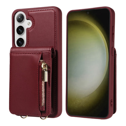 For Samsung Galaxy S25+ 5G Crossbody Lanyard Zipper Wallet Leather Phone Case(Wine Red) - Galaxy S25+ 5G Cases by buy2fix | Online Shopping UK | buy2fix