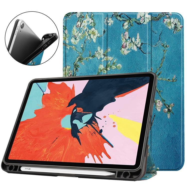 For iPad Air 11 2024 / 2022 / 2020 10.9 TPU Colored Drawing Horizontal Flip Leather Case with Three-folding Holder & Sleep / Wake-up Function(Apricot Flower) - iPad Air (2022) / (2020) 10.9 Cases by buy2fix | Online Shopping UK | buy2fix