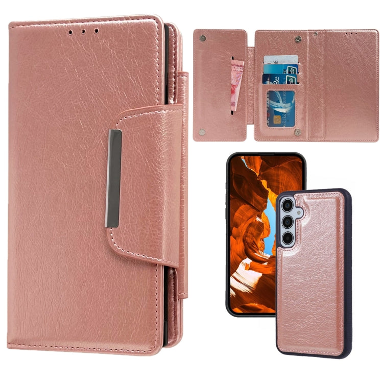 For Samsung Galaxy S25+ 5G Multifunctional 7-Card Wallet Leather Phone Case(Rose Gold) - Galaxy S25+ 5G Cases by buy2fix | Online Shopping UK | buy2fix