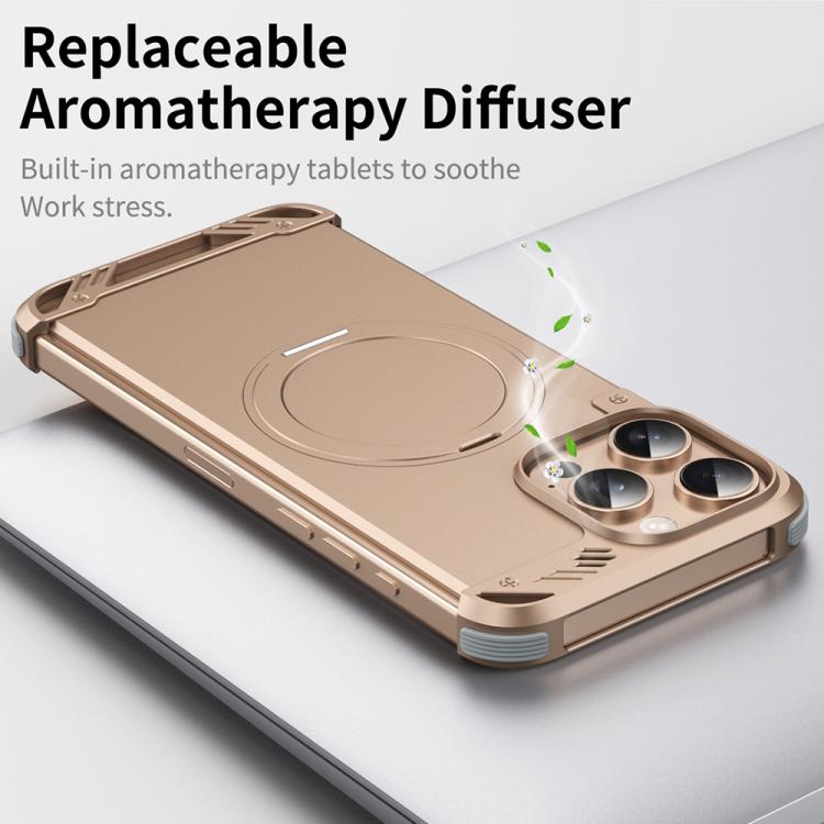 For iPhone 16 R-JUST RJ63-1 Frameless Aroma Mecha MagSafe Holder Phone Case(Desert Gold) - iPhone 16 Cases by R-JUST | Online Shopping UK | buy2fix