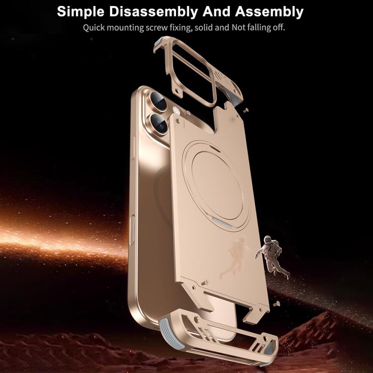 For iPhone 16 R-JUST RJ63-1 Frameless Aroma Mecha MagSafe Holder Phone Case(Desert Gold) - iPhone 16 Cases by R-JUST | Online Shopping UK | buy2fix