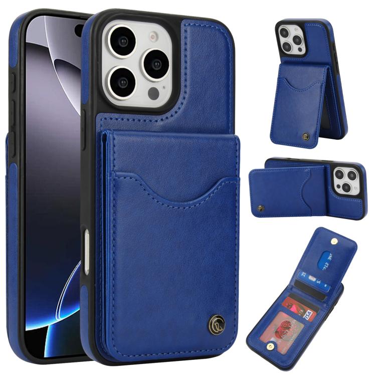 For iPhone 16 Pro AwQuer Vertical Flip Card Bag Holder Leather Phone Case(Blue) - iPhone 16 Pro Cases by Awquer | Online Shopping UK | buy2fix