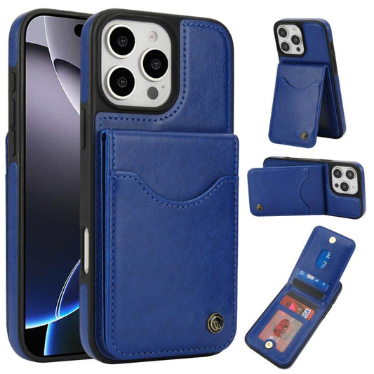 For iPhone 16 Pro AwQuer Vertical Flip Card Bag Holder Leather Phone Case(Blue) - iPhone 16 Pro Cases by Awquer | Online Shopping UK | buy2fix