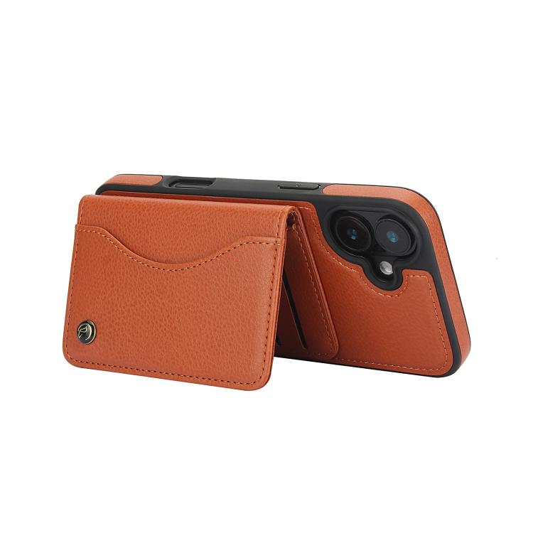 For iPhone 16 AwQuer Horizontal Flip Card Bag Holder Leather Phone Case(Brown) - iPhone 16 Cases by Awquer | Online Shopping UK | buy2fix