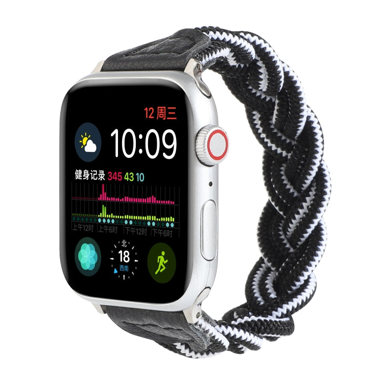 Elastic Woven Watch Band For Apple Watch Ultra 49mm&Watch Ultra 2 49mm / Series 9&8&7 45mm / SE 3&SE 2&6&SE&5&4 44mm / 3&2&1 42mm, Length:120mm(Black White) - Watch Bands by buy2fix | Online Shopping UK | buy2fix