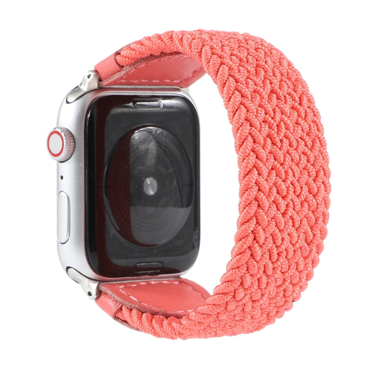 Nylon + Leather Braided Watch Band For Apple Watch Ultra 49mm&Watch Ultra 2 49mm / Series 9&8&7 45mm / SE 3&SE 2&6&SE&5&4 44mm / 3&2&1 42mm, Size:L(Rose Red) - Watch Bands by buy2fix | Online Shopping UK | buy2fix