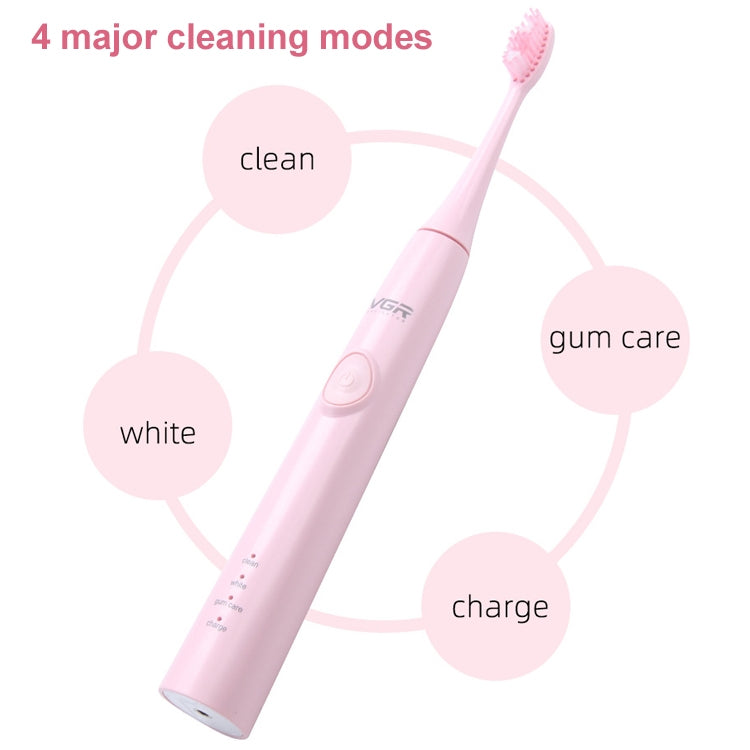 VGR V-806 IPX7 USB Magnetic Suspension Sonic Shock Toothbrush with Nemory Function (Pink) - Toothbrushes by VGR | Online Shopping UK | buy2fix