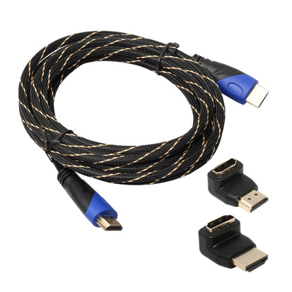 5m HDMI 1.4 Version 1080P Woven Net Line Blue Black Head HDMI Male to HDMI Male Audio Video Connector Adapter Cable with 2 Bending HDMI Adapter Set - Cable by buy2fix | Online Shopping UK | buy2fix