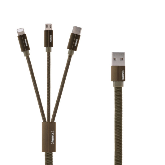 REMAX RC-094TH 1m 2.4A 3 in 1 USB to 8 Pin & USB-C / Type-C & Micro USB Fast Charging Data Cable(Army Green) - Multifunction Cable by REMAX | Online Shopping UK | buy2fix