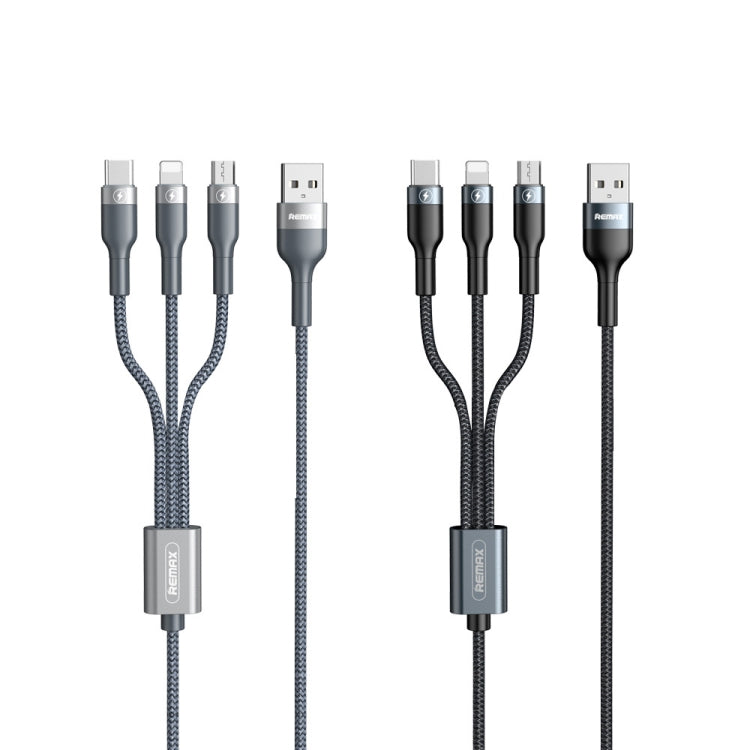 REMAX RC-070TH 1.2m 2A 3 in 1 USB to 8 Pin & USB-C / Type-C & Micro USB Charging Cable(Black) - Multifunction Cable by REMAX | Online Shopping UK | buy2fix