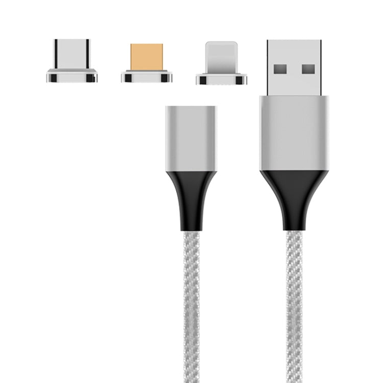 M11 3 in 1 5A USB to 8 Pin + Micro USB + USB-C / Type-C Nylon Braided Magnetic Data Cable, Cable Length: 2m (Silver) - Charging Cable & Head by buy2fix | Online Shopping UK | buy2fix