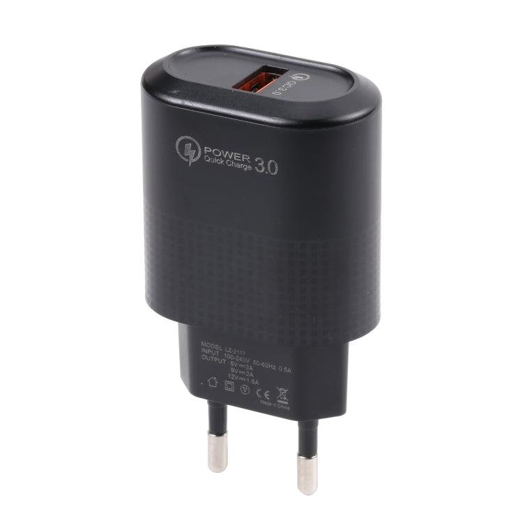 LZ-2117 18W QC3.0 3.1A USB Fast Charger, EU Plug(Black) - USB Charger by buy2fix | Online Shopping UK | buy2fix